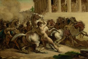Wyścig koni bez jeźdźca, 1817 (olej, długopis i atrament na papierze nałożony na płótno)