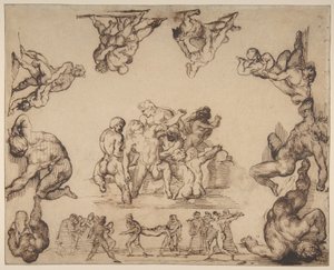 Ratowanie tonącego mężczyzny (strona przednia); Studium konia (strona tylna) autorstwa Theodore Gericault