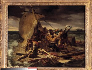 Tratwa szkiców Meduse Premiere. Obraz Teodora Gericaulta (1791-1824). Ciemny. 0,37 x 0,46 m. autorstwa Theodore Gericault
