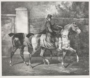 Dwa konie trenowane przez dżokeja autorstwa Theodore Gericault