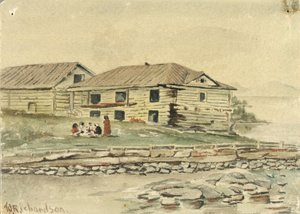 Budynki popadające w ruinę, Alaska, 1884 r. autorstwa Theodore J. Richardson