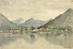 Sitka od strony wysp, z rosyjskim zamkiem, 1888 r. autorstwa Theodore J. Richardson