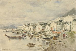 Ranczo Native Village, Sitka, 1884 r. autorstwa Theodore J. Richardson