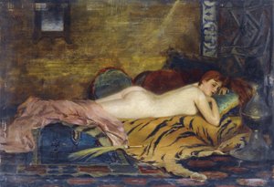 Leżący akt - Theodore Jacques Ralli (Theodoros Rallis) (1852-1909). Olej na drewnie Wymiar : 24x35 cm Kolekcja prywatna
