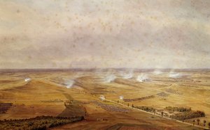 Wojny koalicyjne: „”Bitwa pod Walmią 20.09.1792 r., w której Francuzi odnieśli zwycięstwo nad Prusami”””Akwarelowy gwasz Teodora Junga (1803-1865) 1792 nd. 0,63x0,99 m²