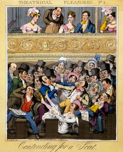 Walcząc o fotel, tablica 2 z filmu „Przyjemności teatralne”, 1827 r. (ręcznie kolorowana grawerunek)