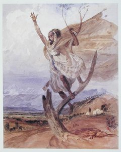 Arabska straż na drzewie, Algieria (akwarela na papierze) autorstwa Theodore Leblanc