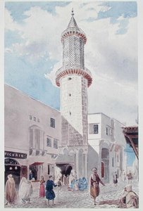 Minaret meczetu przy Rue de Chartres i Rue Bab-Azoun, Algier (akwarela na papierze)
