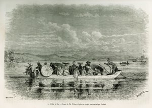Łódź na rzece Hue (Wietnam), rys. Th. Weber, aby zilustrować historię ośmiodniowego pobytu w ambasadzie w Hue (Królestwo Annam) w 1875 r. przez pana Brossarda de Corbigny, porucznika (N), przydzielonego do misji. Grawerowanie w Le tour du monde