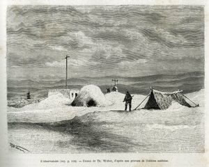 Obserwatorium meteorologiczne zainstalowano w zatoce Koljutschin (koło polarne), podczas gdy statek La Vega został złapany w lodzie i załoga przygotowywała się do zimowania. Grawer autorstwa Th.Webera, aby zilustrować historię „”podróży Vegi po Azji a autorstwa Theodore Weber