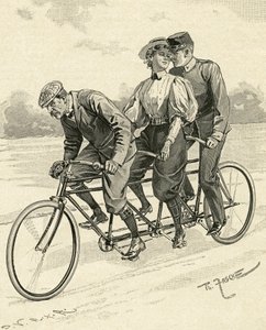 Rower dla trzech osób, zwany rowerem tandem