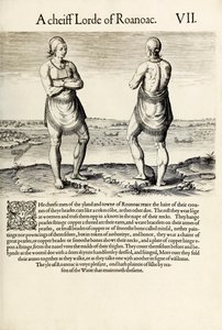„Naczelny lord Roanoac”, z „Briefe and True Report of the New Found Land of Virginia” Thomasa Harriota (rycina) autorstwa Theodore de Bry