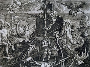 Alegoria podróży Ferdynanda Magellana (1480-1521), grawerowane przez Theodora de Bry (1528-1598) autorstwa Theodore de Bry