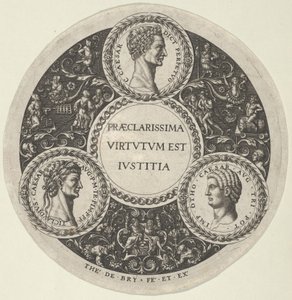 Projekt naczynia z portretami cesarzy rzymskich Cezara, Klaudiusza i Othona, ok…. 1588. autorstwa Theodore de Bry