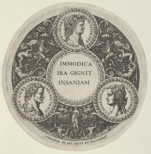 Projekt naczynia z portretami cesarzy rzymskich Nerona, Galby i Kaliguli, ca. ...,ok. 1588. autorstwa Theodore de Bry