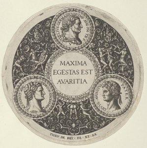 Projekt naczynia z portretami cesarzy rzymskich Witeliusza, Domicjana i Augusta..., ok. 1900 r. 1588. autorstwa Theodore de Bry