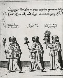 Zwiastuny w konduktach pogrzebowych sir Philipa Sidneya w drodze do katedry św. Pawła, 1587 autorstwa Theodore de Bry