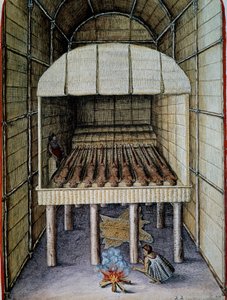 Życie tubylców, grzebanie zmarłych, rytowane przez Theodora de Bry (1528-1598), od Admirandy Narratio, trust tamen, commodis et de incolarvm ritibvs Virginia, Thomas Harriot (1560-1621), Ameryka Północna autorstwa Theodore de Bry