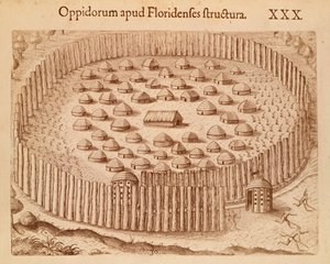 Native Village na Florydzie, ilustracja z The Discourse of Florida autorstwa Theodore