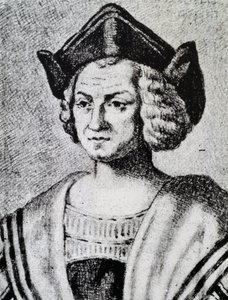 Кристофер Колумбын хөрөг (1451-1506), сийлбэр Теодор де Бри (1528-1598)поли autorstwa Theodore de Bry