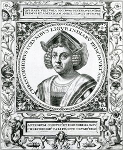د کریسټوفر کولمبس انځور (1451-1506) د امریکا د داستان او انتقادي تاریخ څخه، د جسټین وینسر لخوا ایډیټ شوی، لندن، 1886 پولی autorstwa Theodore de Bry