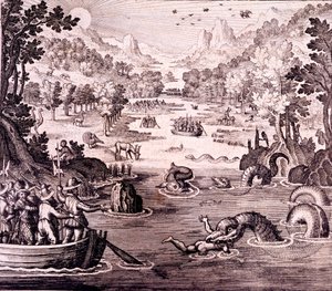 Sir Walter Raleigh: Odkrycie wielkiego, bogatego i pięknego imperium Gujany, z „Newe Weld un Americanische Historien” Johanna Ludwiga Gottfrieda, 1631
