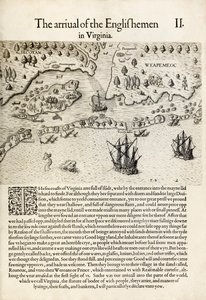 „Przybycie Anglików do Wirginii”, z „Briefe and True Report of the New Found Land of Virginia” Thomasa Harriota (rycina) autorstwa Theodore de Bry