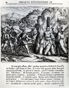Spalenie Hatuey przez Hiszpanów w Yara na Kubie 2 lutego 1512 1664 autorstwa Theodore de Bry