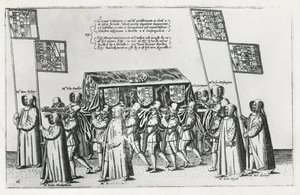 Kondukt pogrzebowy sir Philipa Sidneya w drodze do katedry św. Pawła, 1587 autorstwa Theodore de Bry