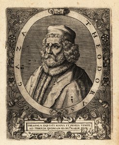Theodore Gazis, grecki humanista. autorstwa Theodore de Bry