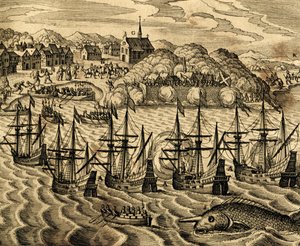 Widok portu Acapulco w Meksyku, rycina z Historii Americae, Theodor de Bry (1528-1598), Frankfurt autorstwa Theodore de Bry