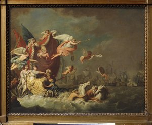 Alegoria zwycięstwa w Chesme (lub Tchesme lub Chesma, Turcja). (bitwa morska od 5 do 7 lipca 1770, epizod wojny rosyjsko-tureckiej)