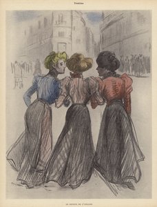 Trzy kobiety idące ulicą (kolor lito) autorstwa Theophile Alexandre (after) Steinlen