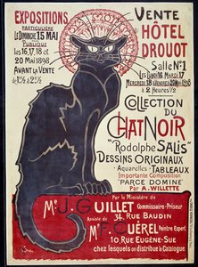Plakat reklamowy zapowiadający sprzedaż w hotelu Drouot w 1898 r. kolekcji Czarnego Kota i prac Rodolphe Salis, ilustracja Theophile Alexandre Steinlen (1859-1923) autorstwa Théophile Alexandre Steinlen