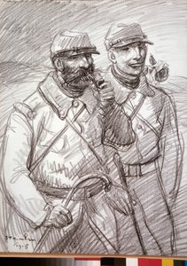 I wojna światowa: „Włochaty w 1915”, żołnierze francuscy. Rysunek Teofila Alexandre Steinlena (1859-1923) autorstwa Théophile Alexandre Steinlen