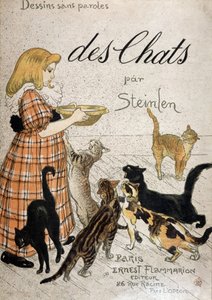 Dziewczyna przynosząca kotom miskę mleka - okładka „Koty” Steinlen, b.d. 19. autorstwa Théophile Alexandre Steinlen