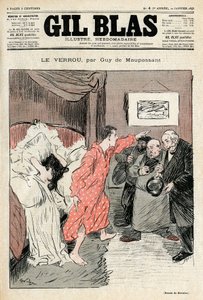 Ilustracja Steinlena z opowiadania Guya de Maupassanta „”Zamek”””. Nielegalna para złapana w pełnych odpływach miłości - Adultere, niespodzianka. Okładka Gil Blas No. 4, 22 stycznia autorstwa Théophile Alexandre Steinlen
