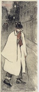 Mężczyzna na górze i płaszcz spacerujący po ulicy - w „Gil Blas” z listopada 1894 r. autorstwa Théophile Alexandre Steinlen