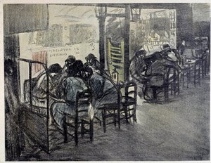 Na tarasie kawiarni (Na gablocie jest napisane „Absinthe 15”, „Pernod 20””) Rysunek: Theophile Alexandre Steinlen (1859-1923) XX-wieczny Paryż, Musee Carnavalet autorstwa Théophile Alexandre Steinlen