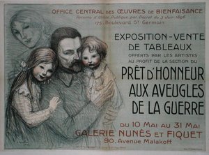 Plakat reklamujący wyprzedaż dzieł sztuki na rzecz oślepionych żołnierzy autorstwa Théophile Alexandre Steinlen