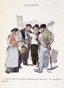 Robotnicy: Ustawa o emeryturach pracowniczych zostaje przełożona na kolejną sesję... - w „W życiu” Steinlen 1901 autorstwa Théophile Alexandre Steinlen
