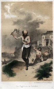 Biczownicy z Coimbry: jezuici z Coimbry w Portugalii odprawiają publiczną pokutę za swój grzech biczując ok. 1560 r. Rycina z 1845 r. w „” Dramatyczna i malownicza historia jezuitów od założenia zakonu do dnia dzisiejszego autorstwa Theophile Evariste Fragonard