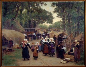 Przybycie do Pardon de Fouesnant Breton Families w tradycyjnych strojach. Obraz Theophile Deyrolle (1844-1923) 1892 Brześć, Muzeum Sztuk Pięknych