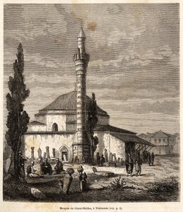 Meczet Giaour-Meidana (Giaour Meidan) w Trebizonde (dzisiejszy Trabzon, na wybrzeżu Morza Czarnego, Turcja), będący niegdyś kościołem bizantyjskim, wyryty według rysunku narratora, ilustrujący podróż do Lazistanu i Armenia, z 1869 r.,