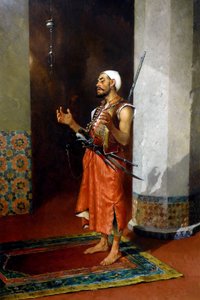 Modlący się turecki strażnik, koniec XIX-początek XX wieku (olej na płótnie) autorstwa Theophile Marie Francois Lybaert