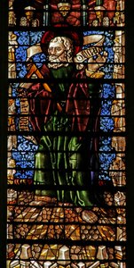 Okno przedstawiające św. Tomasza Apostoła ze zwojem Credo (witraż) autorstwa Thiebaut de Lixheim