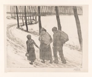Mężczyzna i kobieta z dwójką dzieci spacerujących po wiejskiej drodze Pauvres gens autorstwa Théo van Rysselberghe