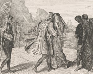 O mój piękny wojowniku!: płyta 5 z Otella Akt 2, scena 1, sztychowana 1844, przedruk 1900. autorstwa Théodore Chassériau