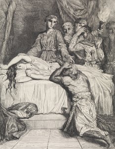 Oh! Oh! O!: tablica 14 z Otella Akt 5, scena 2, akwaforta 1844, r..., akwaforta 1844, przedruk 1900. autorstwa Théodore Chassériau