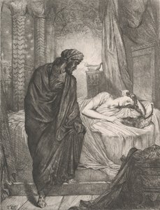 A jednak musi umrzeć: tablica 11 z Aktu Otella 5, scena 2, trawiona 1844, przedruk 1900. autorstwa Théodore Chassériau